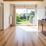 Rénovation élégante : ponçage et teinte sur parquet en chêne massif dans une villa du Cap Ferret