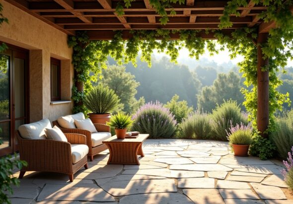 Créer une terrasse ombragée aux matériaux naturels et authentiques