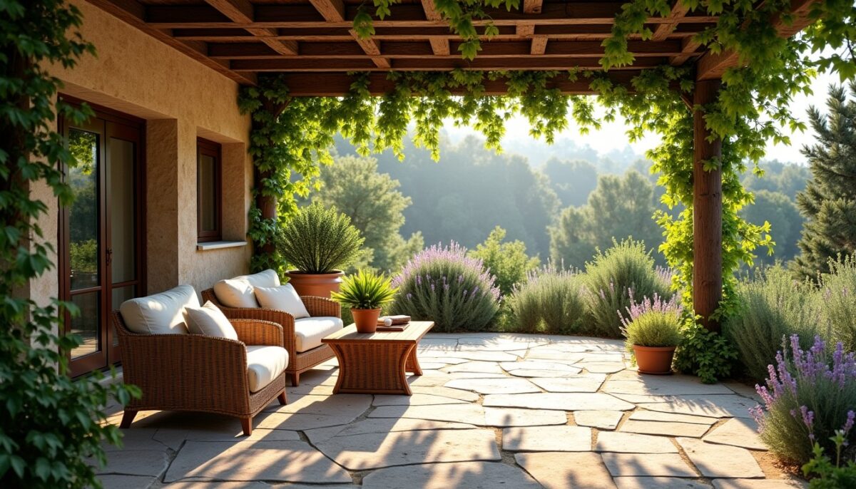 Créer une terrasse ombragée aux matériaux naturels et authentiques